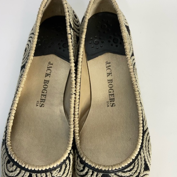 Jack Rogers Flats Black Fabric Upper Tan Cord Wrapped Design Leather Soles - Picture 8 of 16